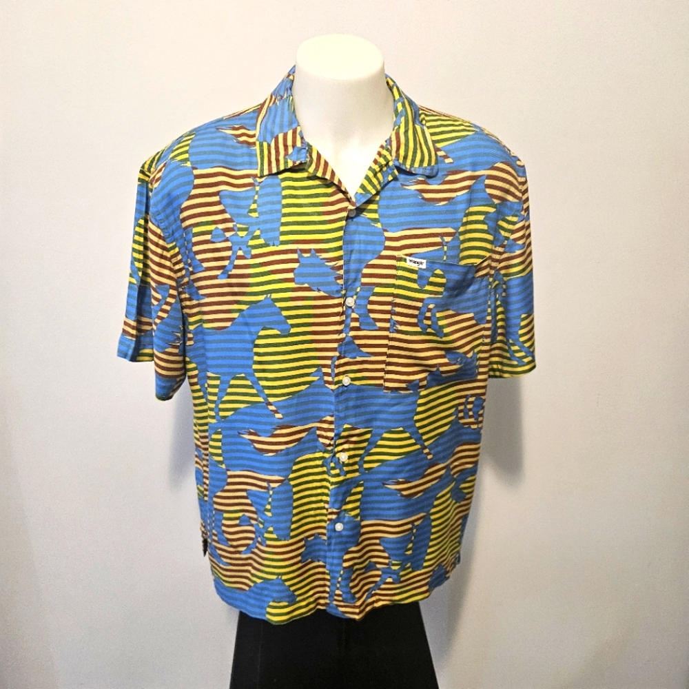 Wrangler Mens Short Sleeve Button Up Shirt Horse Stallion Multicolour Pocket Med